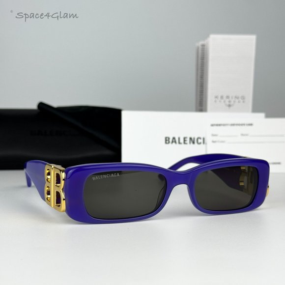 NEW Balenciaga BB0096S 004 Violet Gold Gray Rectangle Unisex Sunglasses - Picture 5 of 14